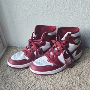 Red and White High-Top  Jordans